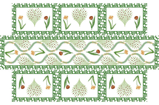 Luxury Hand Block Printed Table Mat Set – 7 Piece Canvas Dining Set