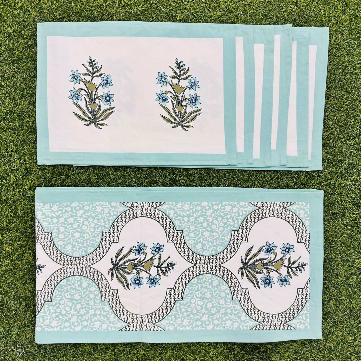 Luxury Hand Block Printed Table Mat Set – 7 Piece Canvas Dining Set