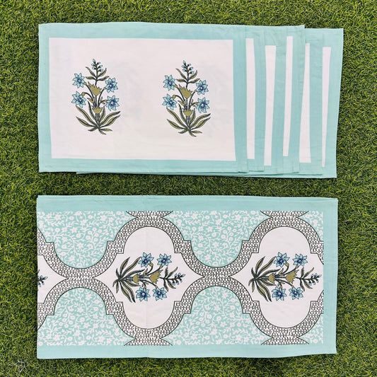 Luxury Hand Block Printed Table Mat Set – 7 Piece Canvas Dining Set