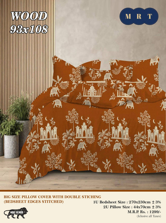 WOOD – Premium Double Bedsheet with Pillow Covers king size bedsheets(93x108 inches / 270x230 cm)
