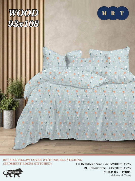 WOOD – Premium Double Bedsheet with Pillow Covers king size bedsheets(93x108 inches / 270x230 cm)