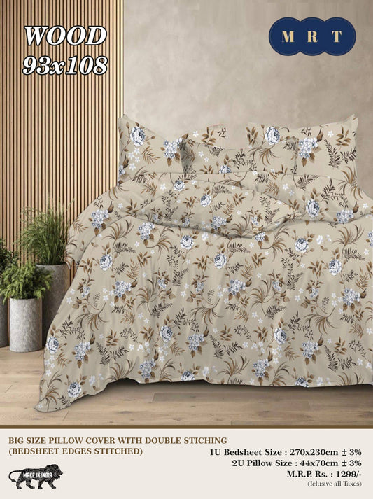 WOOD – Premium Double Bedsheet with Pillow Covers king size bedsheets(93x108 inches / 270x230 cm)