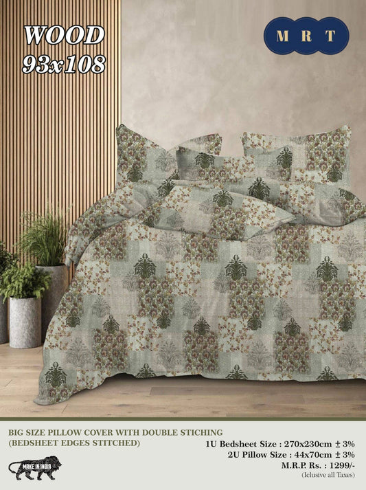 WOOD – Premium Double Bedsheet with Pillow Covers king size bedsheets(93x108 inches / 270x230 cm)