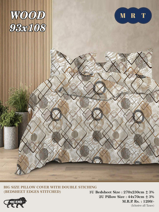 WOOD – Premium Double Bedsheet with Pillow Covers king size bedsheets(93x108 inches / 270x230 cm)
