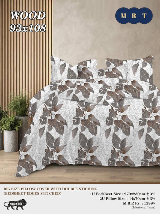 WOOD – Premium Double Bedsheet with Pillow Covers king size bedsheets(93x108 inches / 270x230 cm)