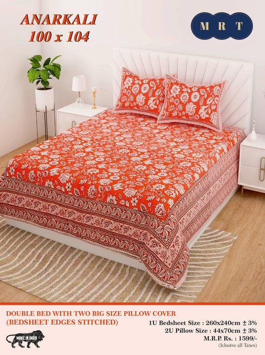 Anarkali Cotton Double Bedsheet Set – king size