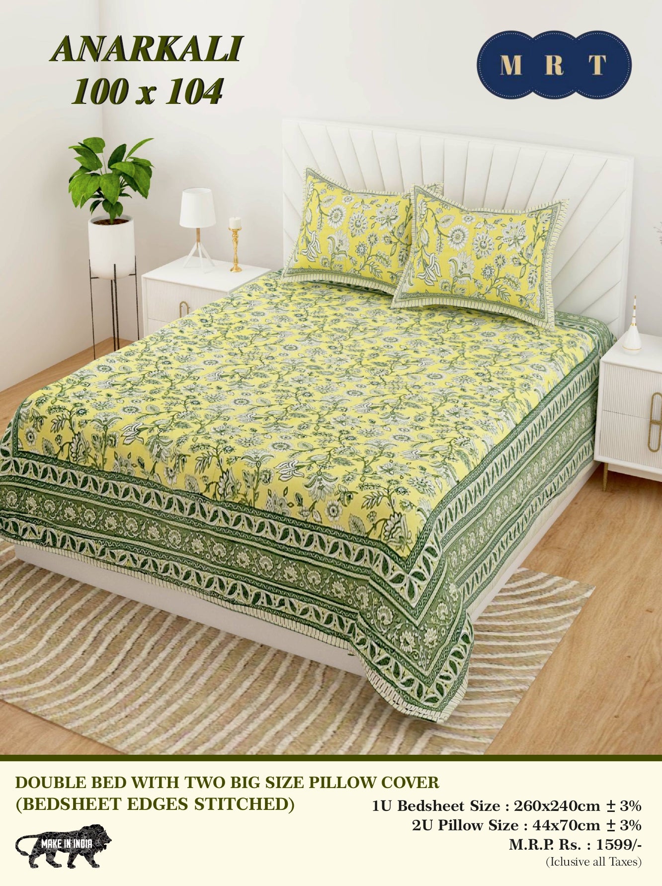 Anarkali Cotton Double Bedsheet Set – king size