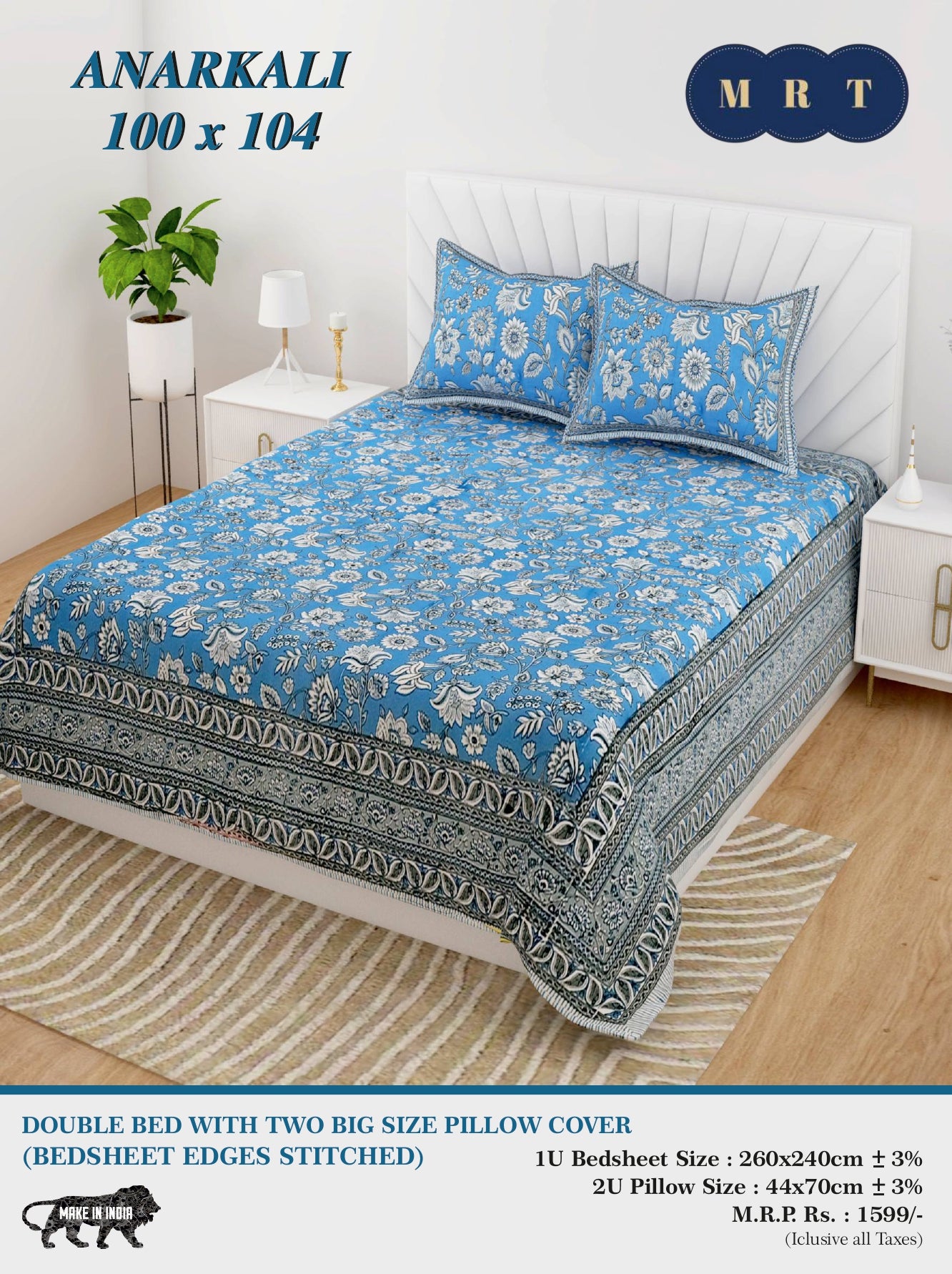 Anarkali Cotton Double Bedsheet Set – king size