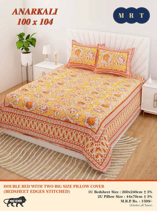 Anarkali Cotton Double Bedsheet Set – king size