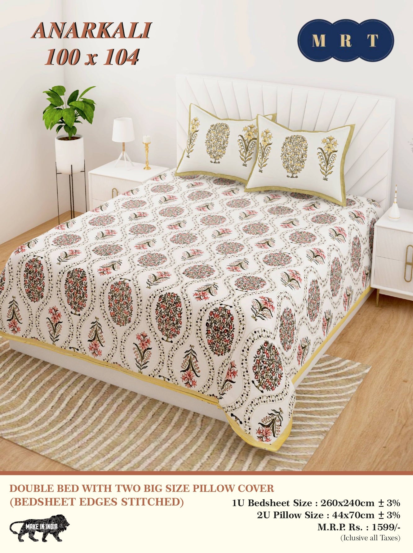 Anarkali Cotton Double Bedsheet Set – king size