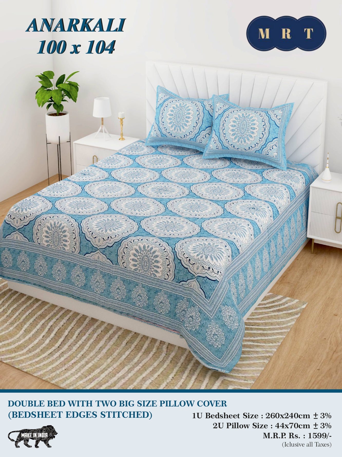 Anarkali Cotton Double Bedsheet Set – king size