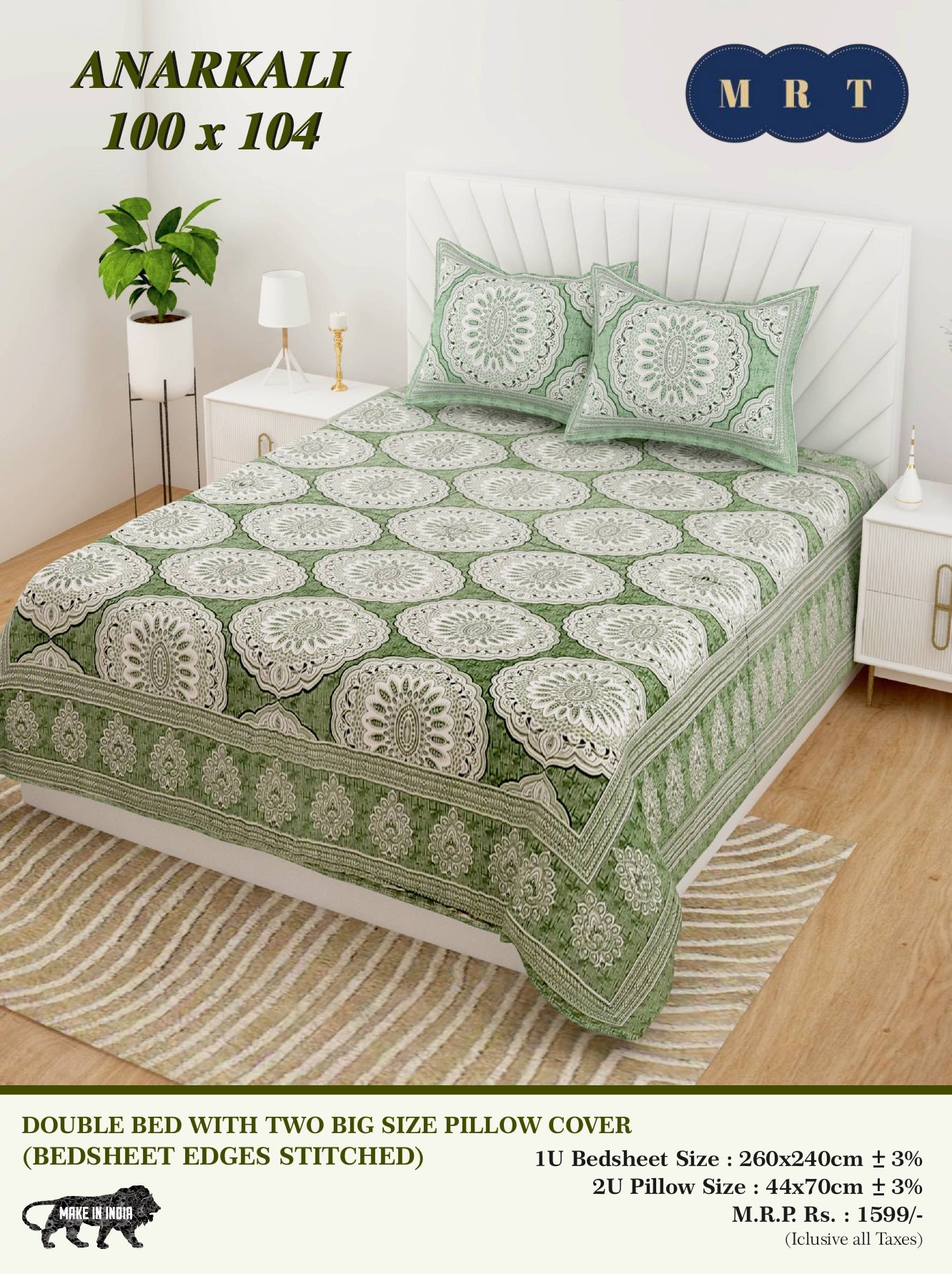 Anarkali Cotton Double Bedsheet Set – king size