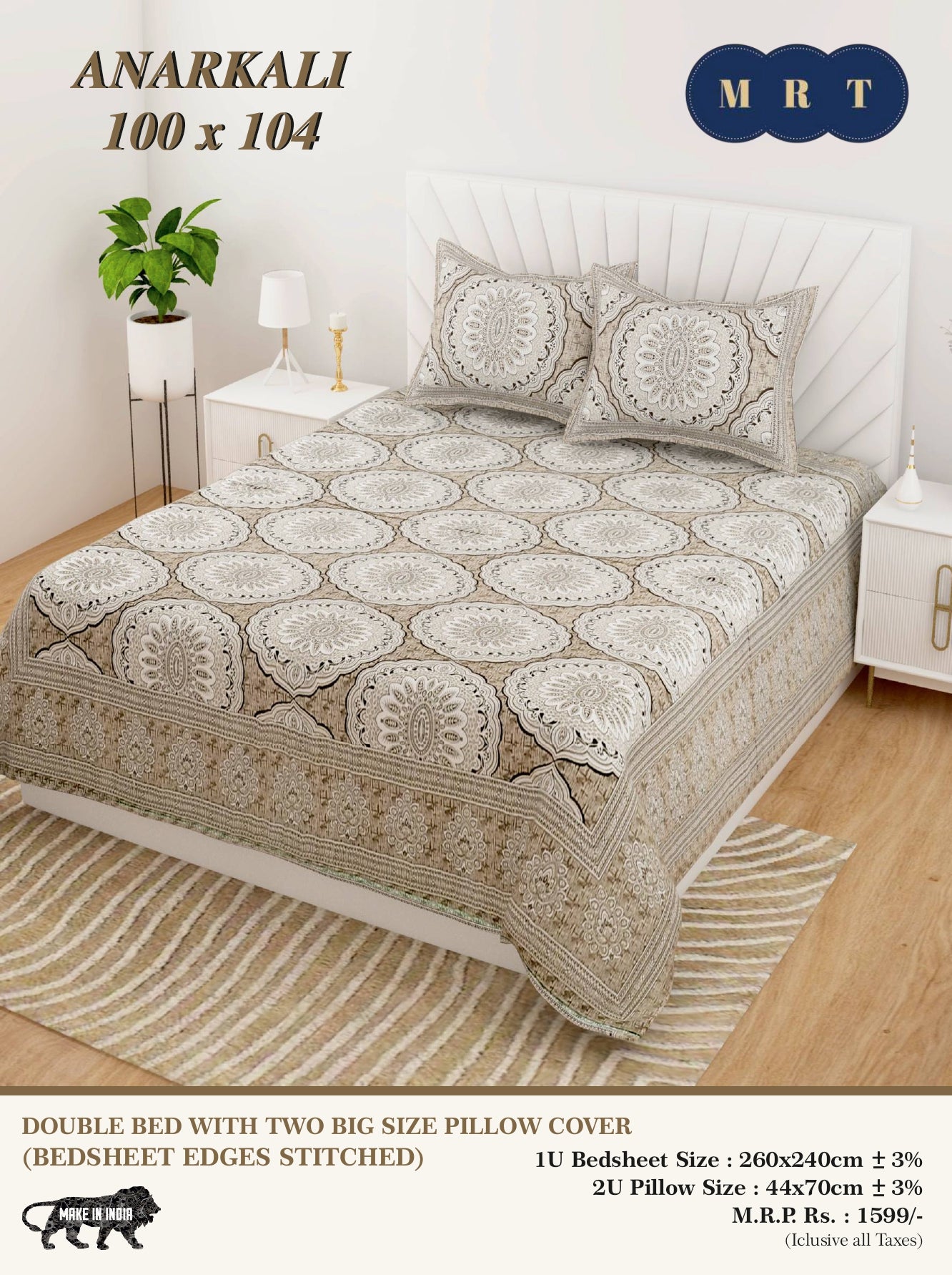 Anarkali Cotton Double Bedsheet Set – king size