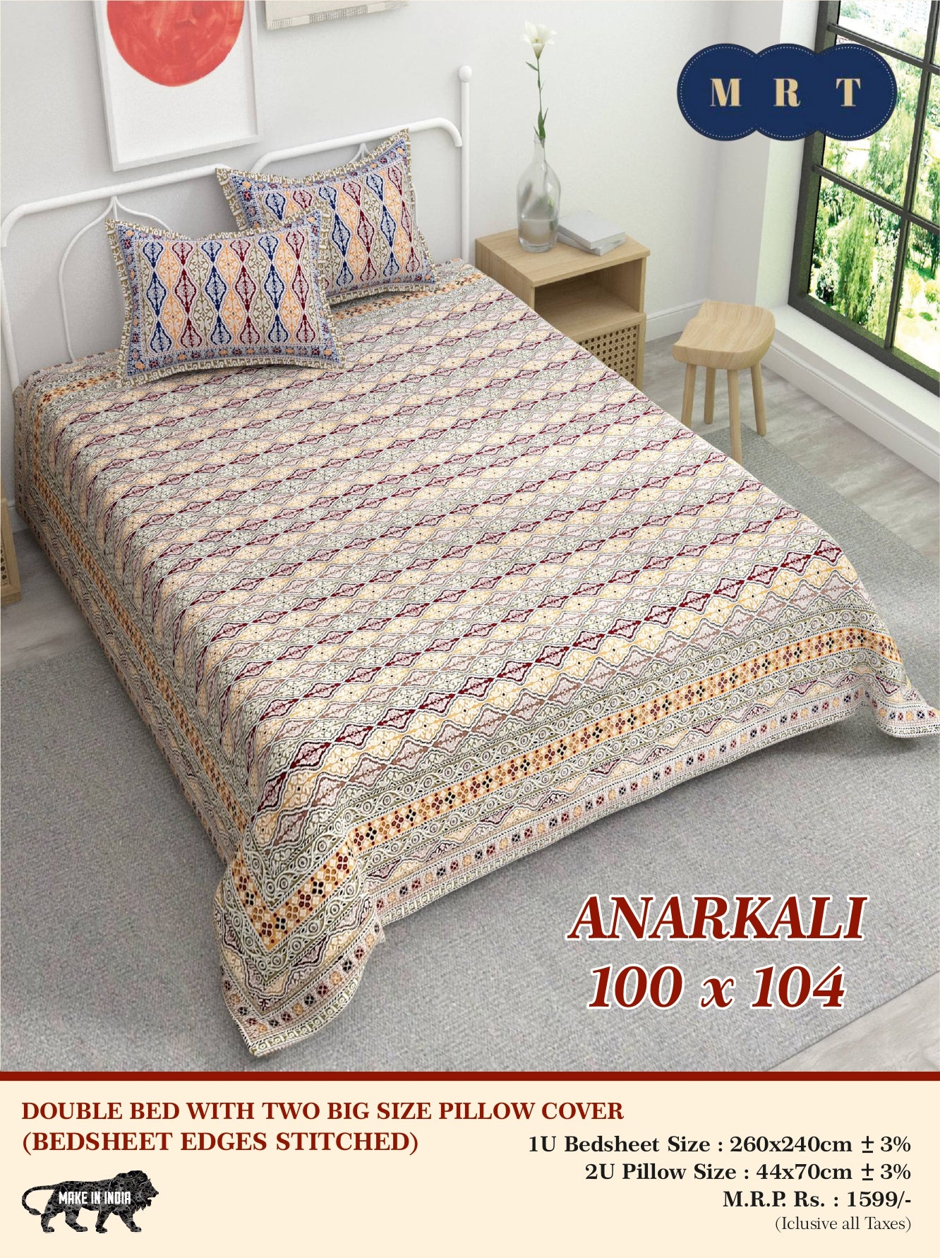 Anarkali Cotton Double Bedsheet Set – king size