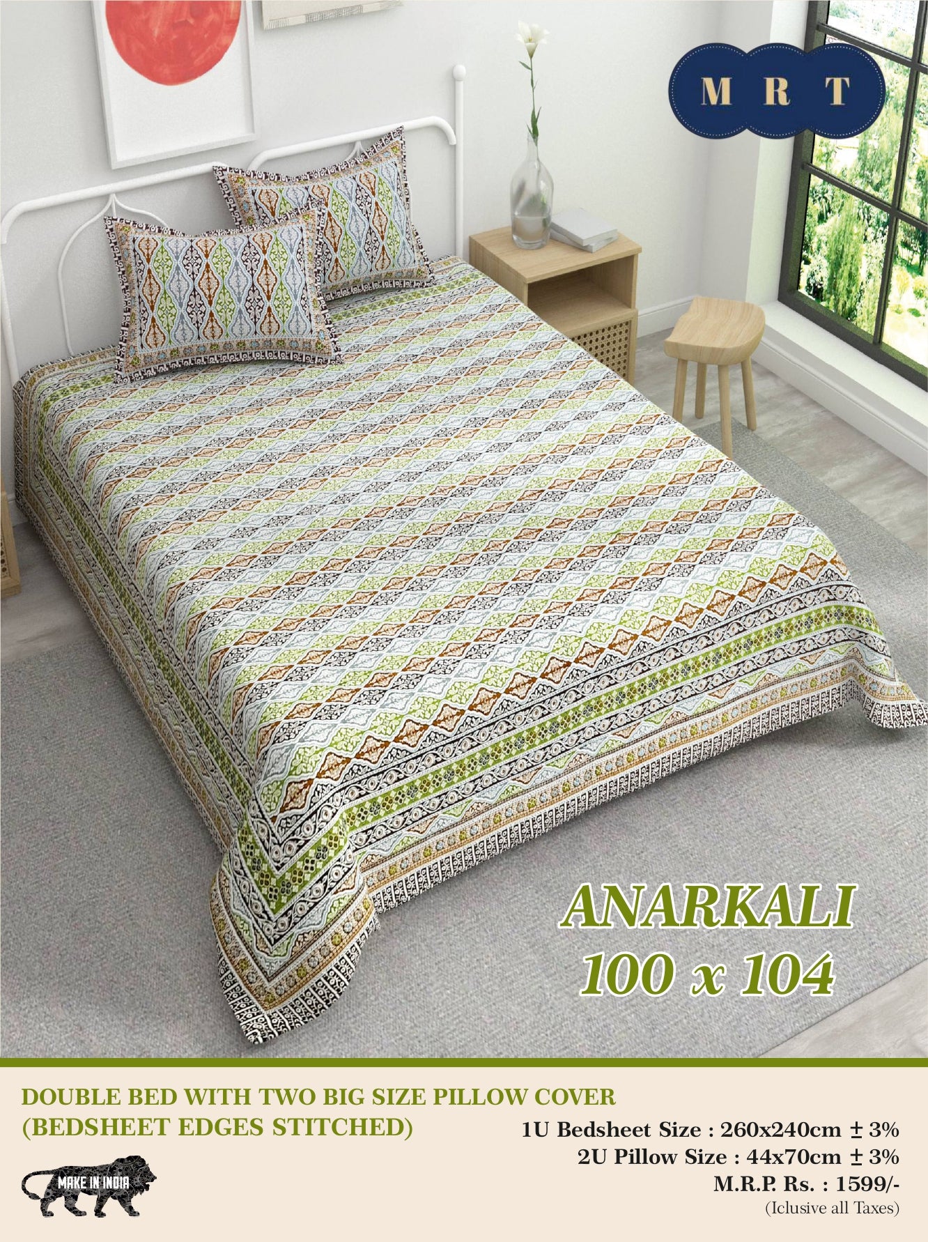 Anarkali Cotton Double Bedsheet Set – king size